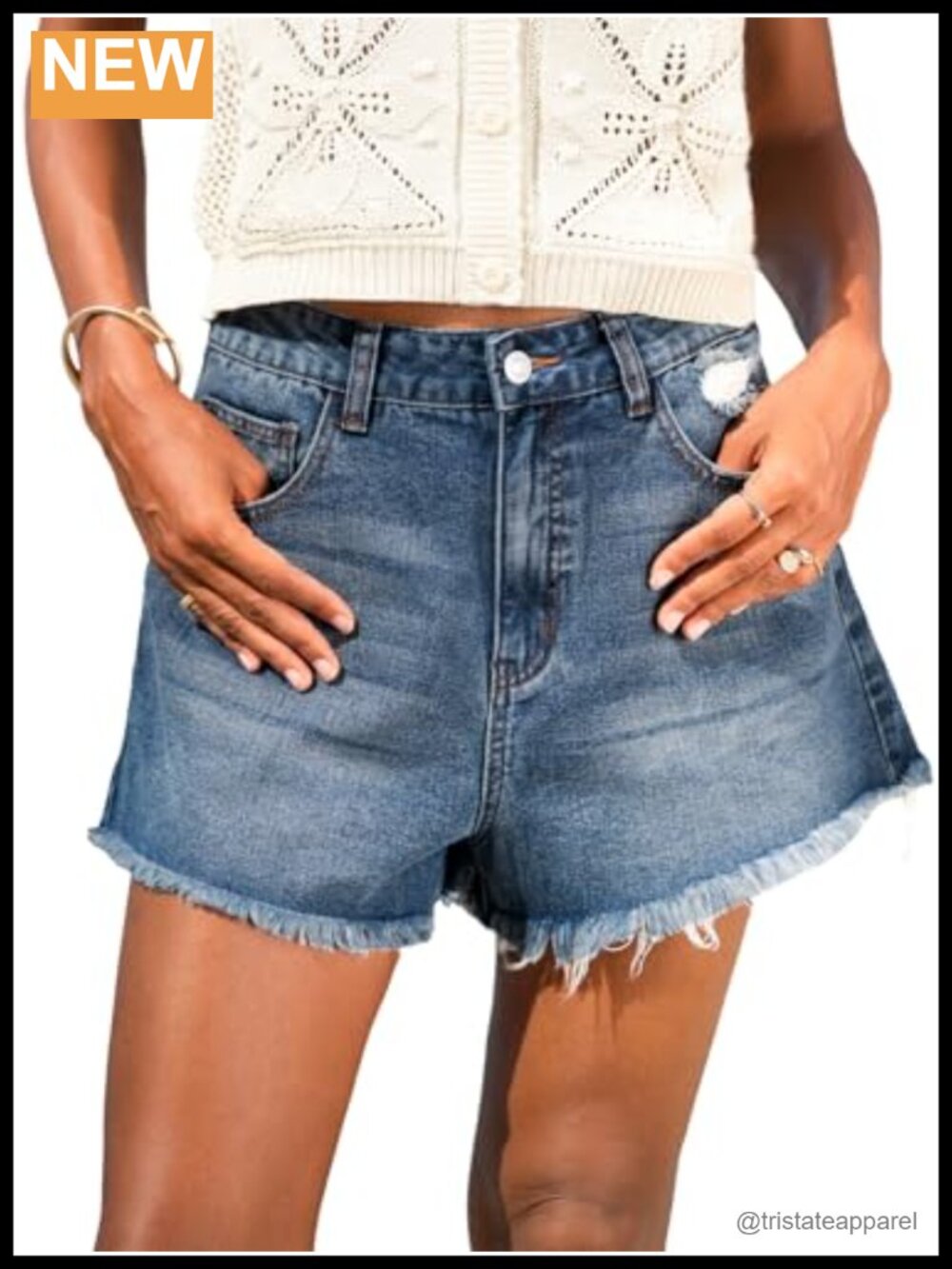 CUPSHE Womens High Waisted Denim Shorts Frayed Hem Jean Shorts